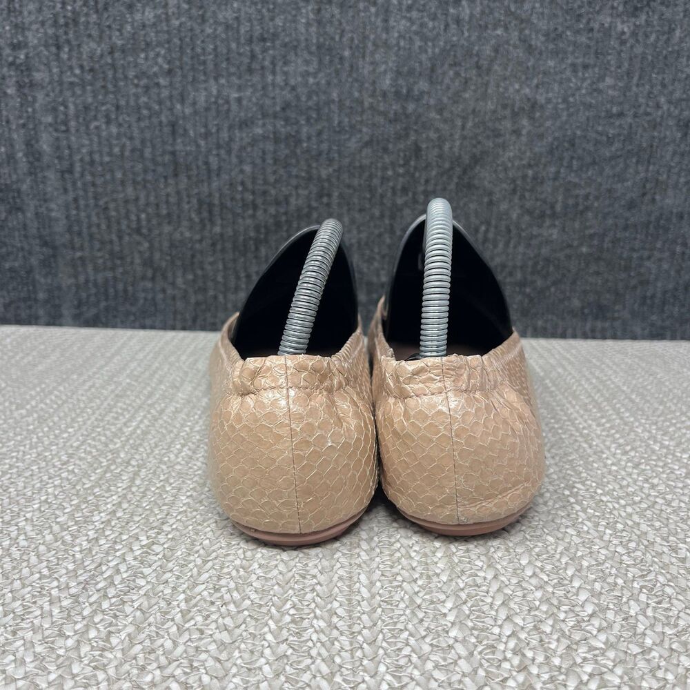 Tory Burch Minnie Travel Foldable Ballet Flats Tan Snakeskin Leather Logo 8.5 M - Picture 5 of 7